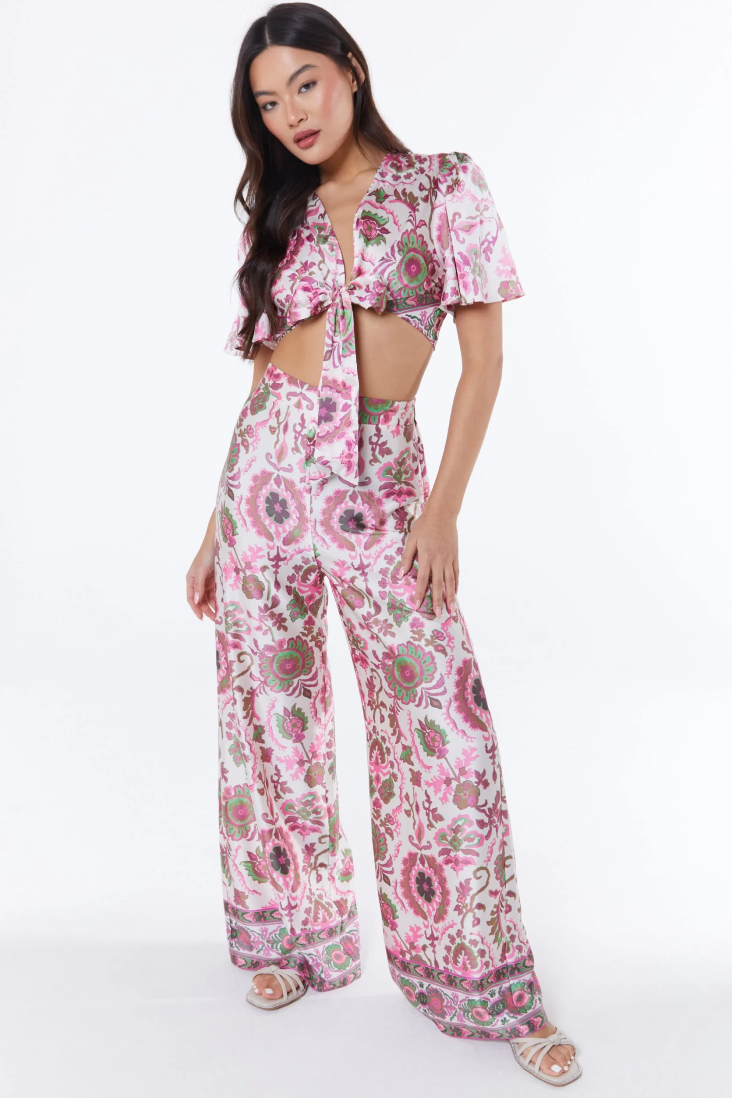 Pink Paisley Print Tie Front Crop Top 4 Pink Paisley Print Tie Front Crop Top - Image 4