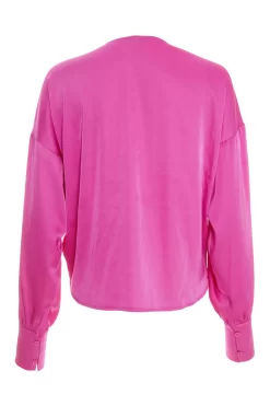 Pink Satin Tie Cropped Blouse -Women Clothing Sale 00100037376 ZB scaled