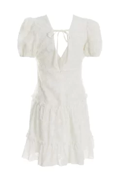 White Chiffon Floral Smock Mini Dress 10 White Chiffon Floral Smock Mini Dress -Women Clothing Sale 00100037383 ZB scaled