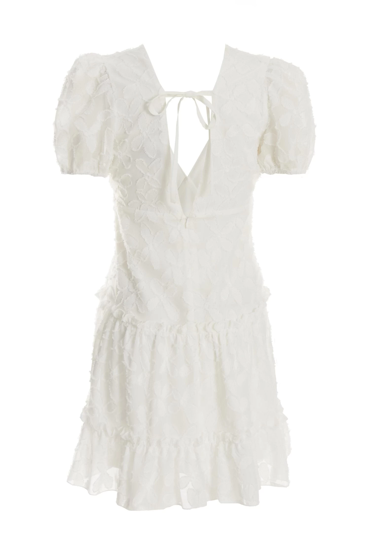 White Chiffon Floral Smock Mini Dress 5 White Chiffon Floral Smock Mini Dress - Image 5