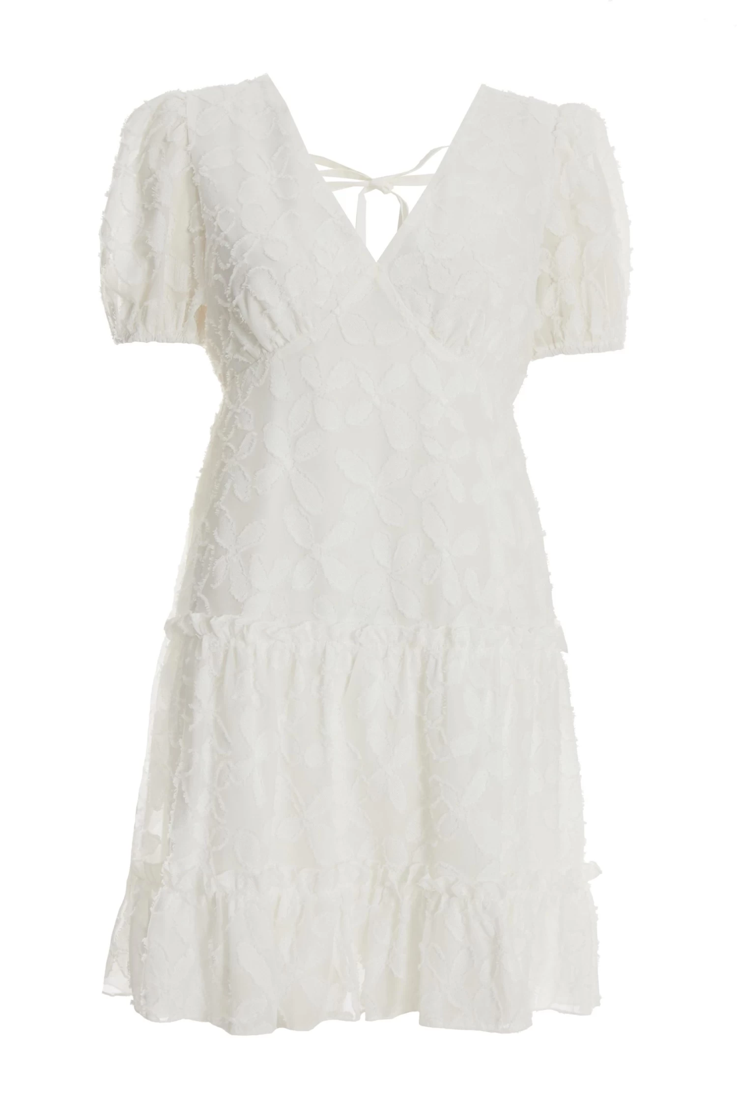 White Chiffon Floral Smock Mini Dress 1 White Chiffon Floral Smock Mini Dress