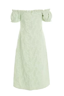 Sage Green Jacquard Bardot Midi Dress -Women Clothing Sale 00100037420 ZB scaled