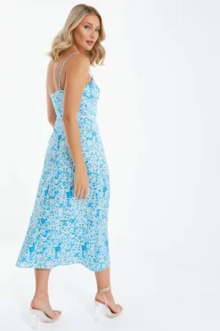 Blue Floral Knot Front Midi Dress -Women Clothing Sale 00100037426 XB scaled