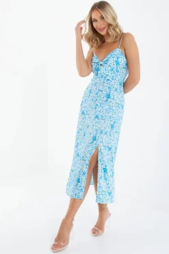 Blue Floral Knot Front Midi Dress -Women Clothing Sale 00100037426 XS scaled