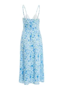 Blue Floral Knot Front Midi Dress -Women Clothing Sale 00100037426 ZB