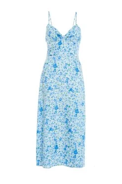 Blue Floral Knot Front Midi Dress