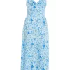 Blue Floral Knot Front Midi Dress