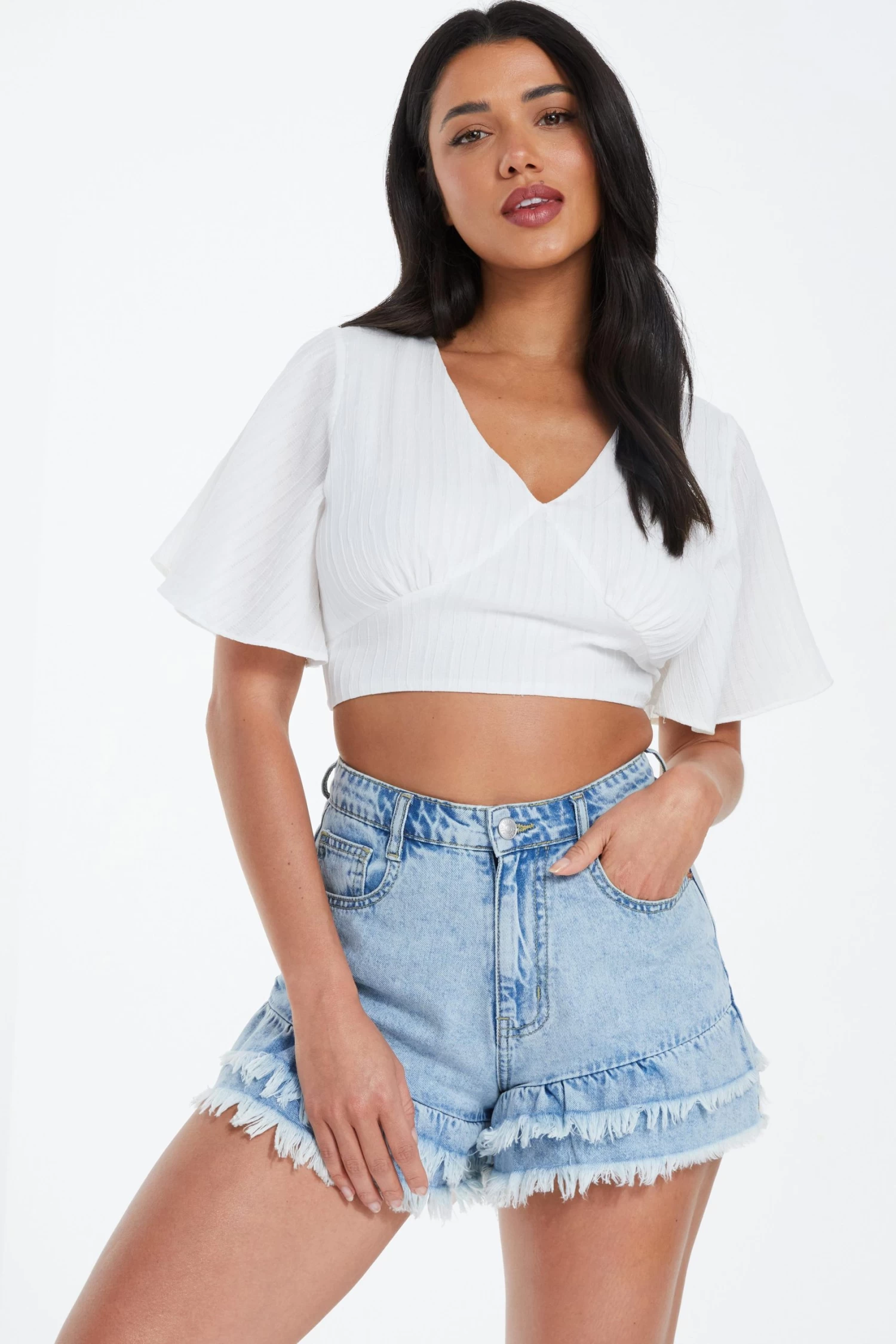 Light Blue Denim Frill Shorts 2 Light Blue Denim Frill Shorts - Image 2