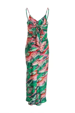 Green Satin Marble Print Tie Back Midi Dress -Women Clothing Sale 00100037433 ZB scaled
