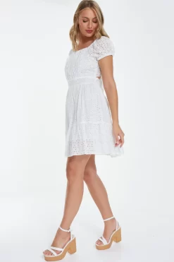 Cream Broderie Tie Back Mini Dress 9 Cream Broderie Tie Back Mini Dress -Women Clothing Sale 00100037440 XS scaled