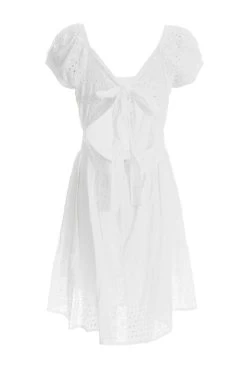 Cream Broderie Tie Back Mini Dress -Women Clothing Sale 00100037440 ZB