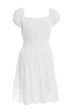 Cream Broderie Tie Back Mini Dress