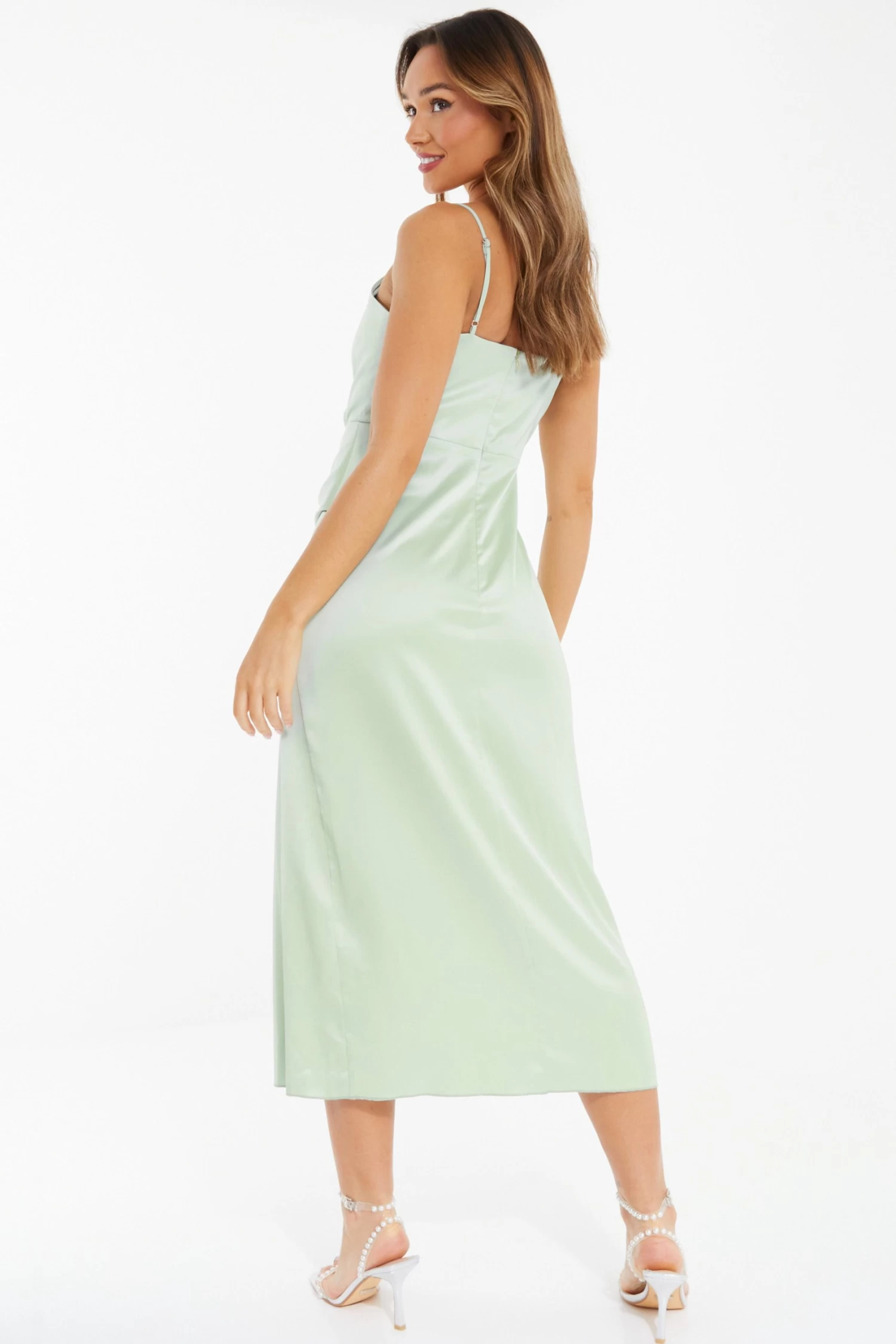 Sage Satin Knot Midi Dress 3 Sage Satin Knot Midi Dress - Image 3