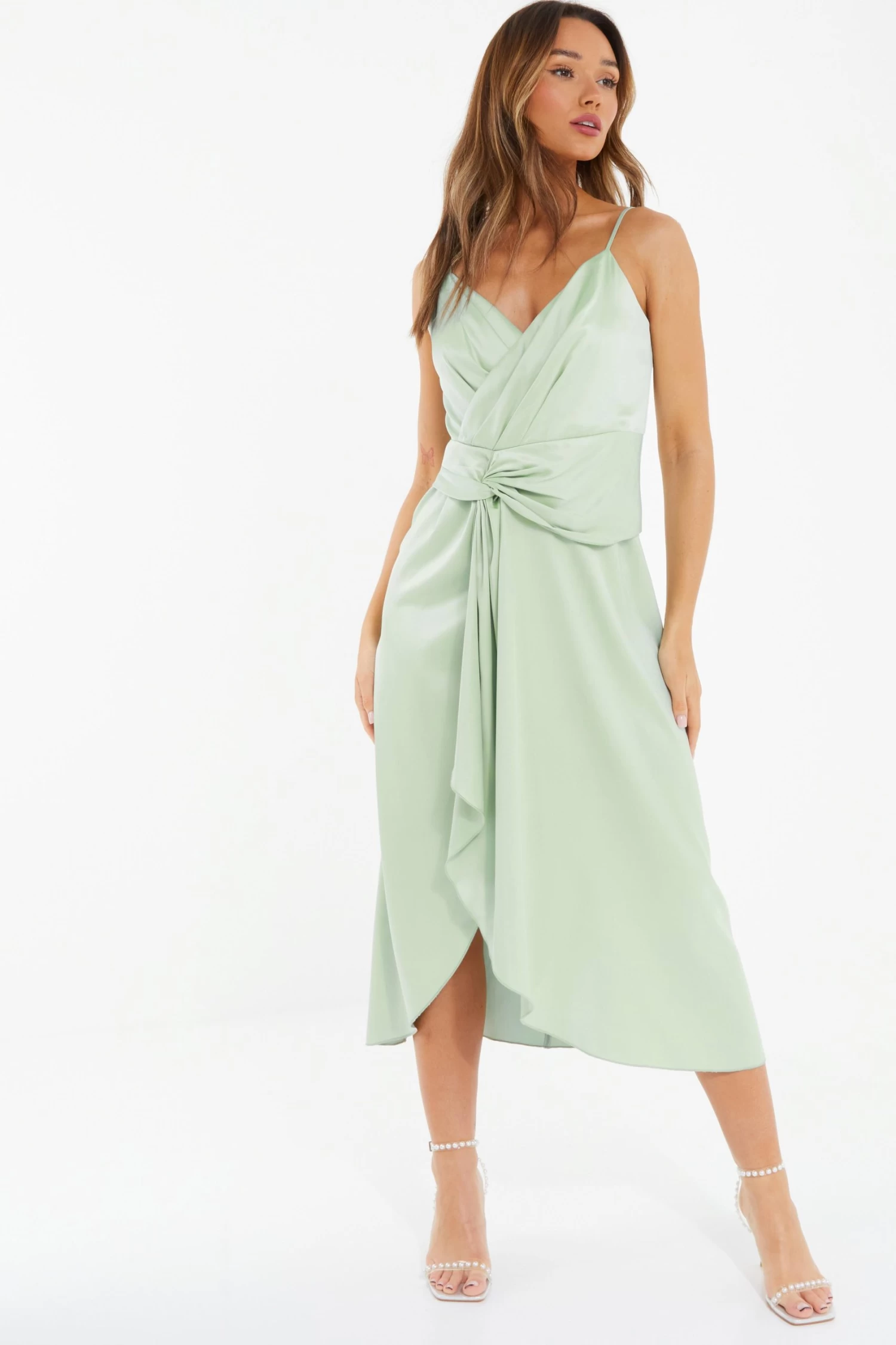 Sage Satin Knot Midi Dress 2 Sage Satin Knot Midi Dress - Image 2