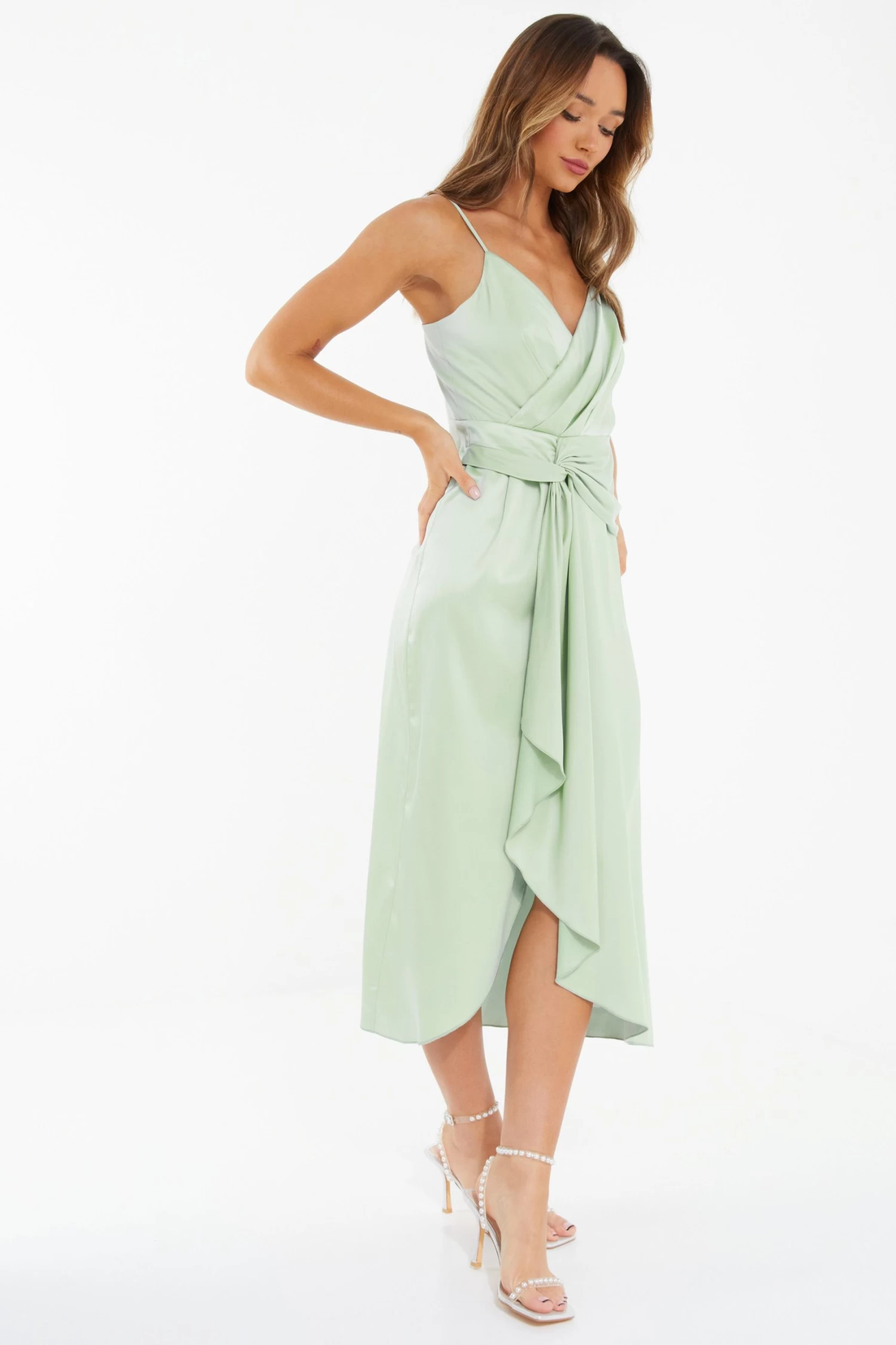 Sage Satin Knot Midi Dress 4 Sage Satin Knot Midi Dress - Image 4