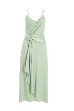 Sage Satin Knot Midi Dress