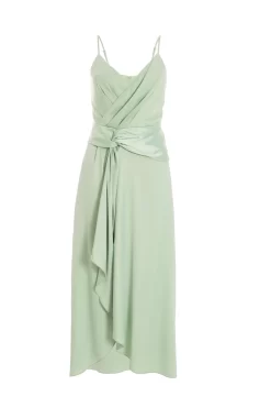 Sage Satin Knot Midi Dress
