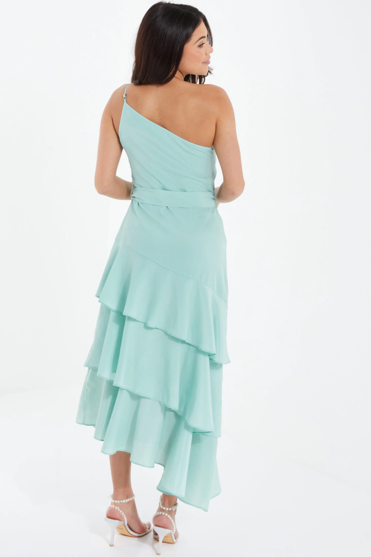 Mint Textured Chiffon One Shoulder Midaxi Dress 3 Mint Textured Chiffon One Shoulder Midaxi Dress - Image 3