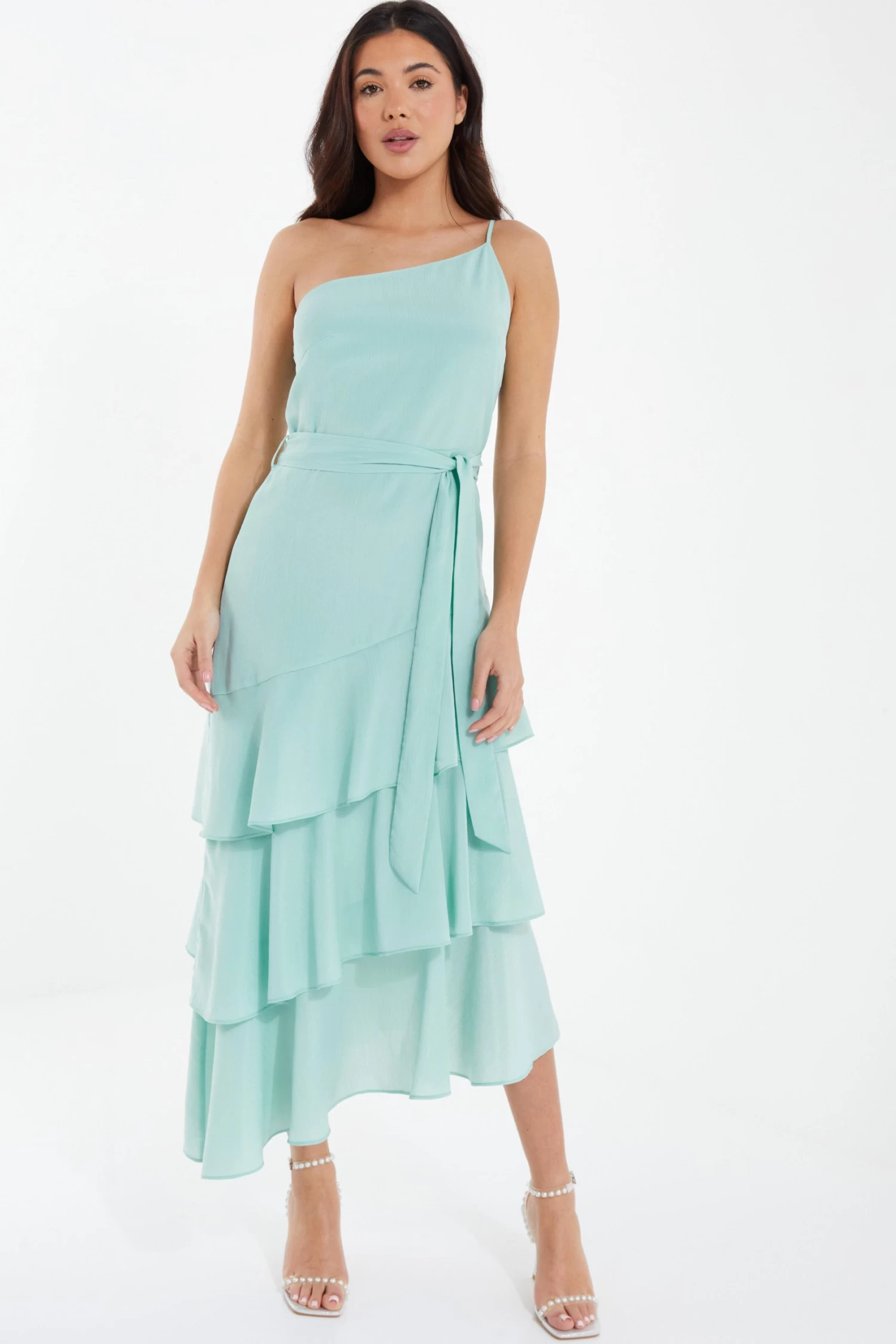 Mint Textured Chiffon One Shoulder Midaxi Dress 2 Mint Textured Chiffon One Shoulder Midaxi Dress - Image 2