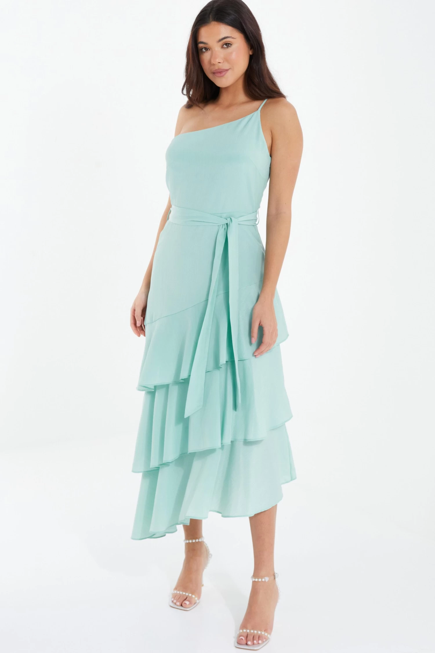 Mint Textured Chiffon One Shoulder Midaxi Dress 4 Mint Textured Chiffon One Shoulder Midaxi Dress - Image 4