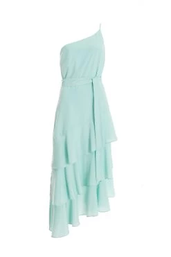 Mint Textured Chiffon One Shoulder Midaxi Dress