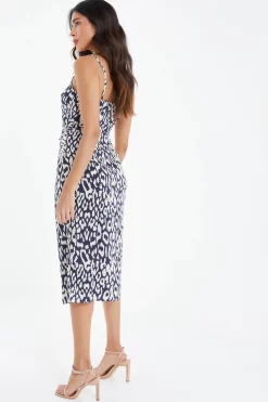 Navy Animal Print Wrap Midi Dress -Women Clothing Sale 00100037455 XB scaled