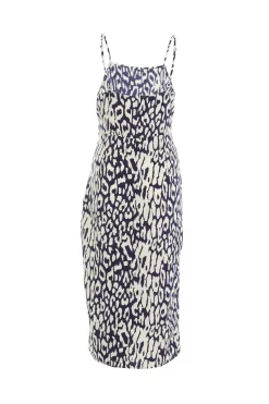Navy Animal Print Wrap Midi Dress -Women Clothing Sale 00100037455 ZB scaled