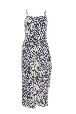 Navy Animal Print Wrap Midi Dress