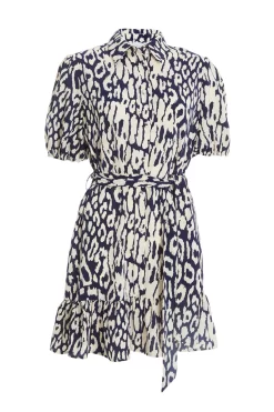 Navy Animal Print Shirt Mini Dress
