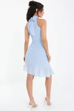 Blue Chiffon High Neck Mini Dress -Women Clothing Sale 00100037457 XB scaled