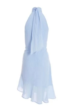 Blue Chiffon High Neck Mini Dress -Women Clothing Sale 00100037457 ZB