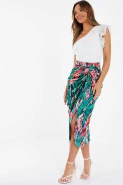 Green Satin Marble Print Ruched Midi Skirt 9 Green Satin Marble Print Ruched Midi Skirt -Women Clothing Sale 00100037460 XS scaled