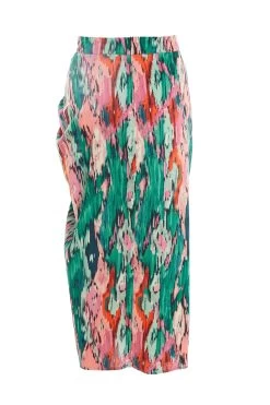 Green Satin Marble Print Ruched Midi Skirt -Women Clothing Sale 00100037460 ZB