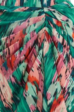 Green Satin Marble Print Ruched Midi Skirt -Women Clothing Sale 00100037460 ZS