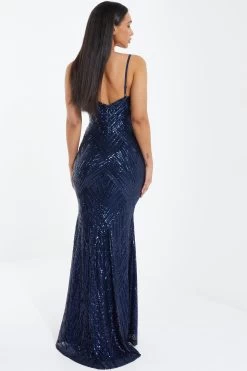 Navy Sequin Fishtail Maxi Dress 8 Navy Sequin Fishtail Maxi Dress -Women Clothing Sale 00100037463 XB