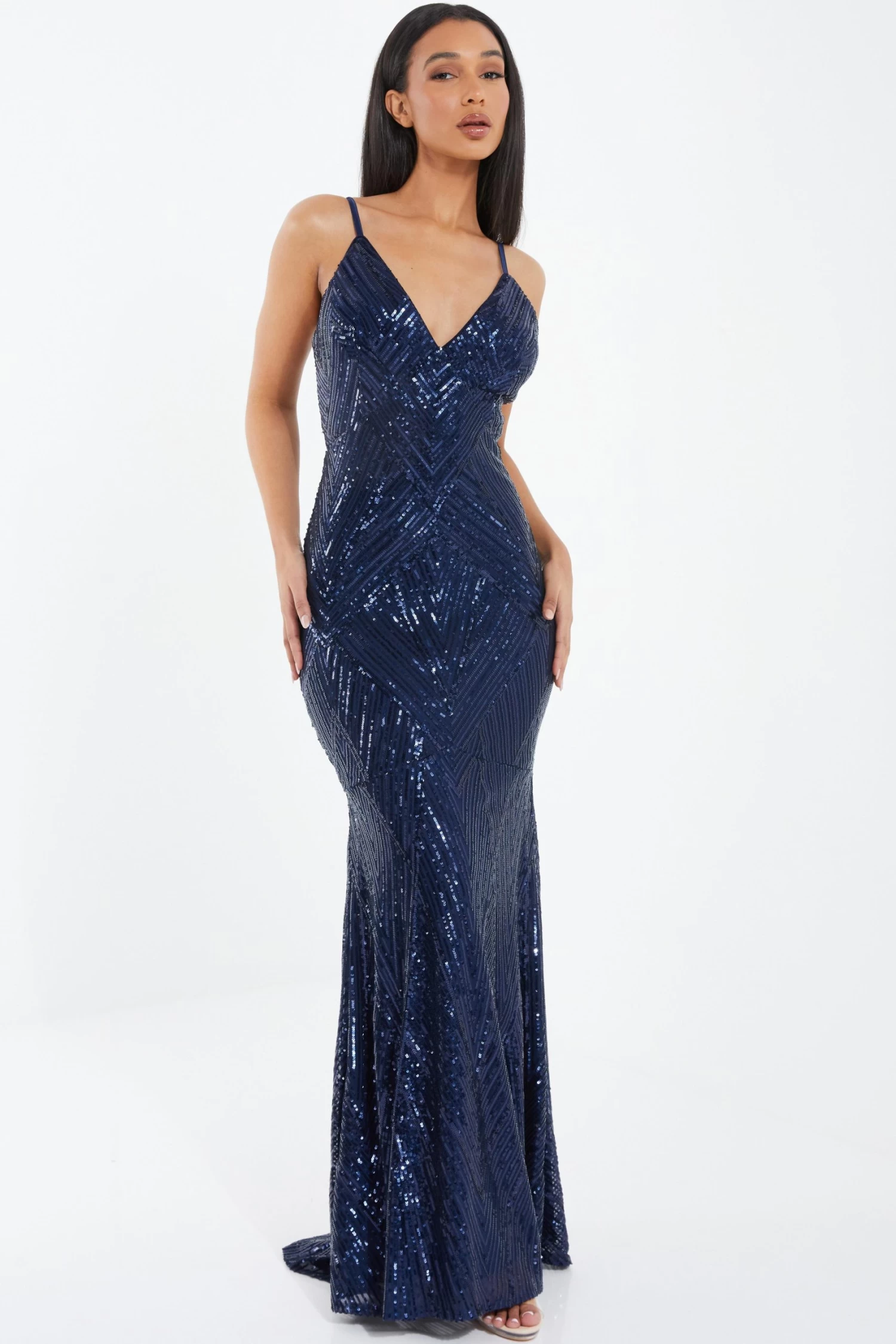 Navy Sequin Fishtail Maxi Dress 2 Navy Sequin Fishtail Maxi Dress - Image 2