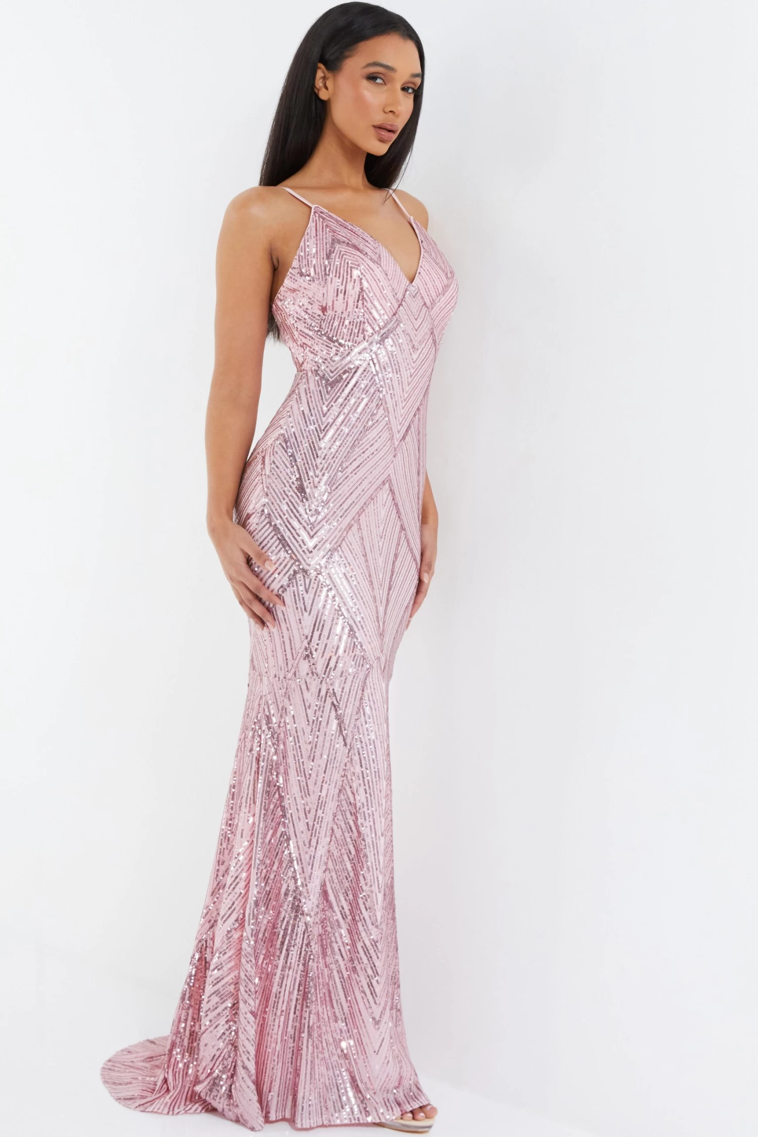 Pink Sequin Fishtail Maxi Dress 4 Pink Sequin Fishtail Maxi Dress - Image 4