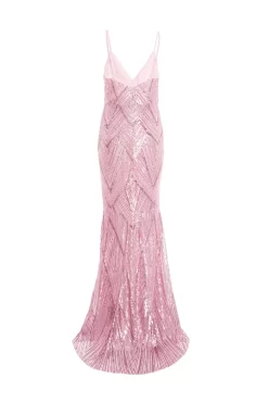 Pink Sequin Fishtail Maxi Dress 10 Pink Sequin Fishtail Maxi Dress -Women Clothing Sale 00100037464 ZB scaled