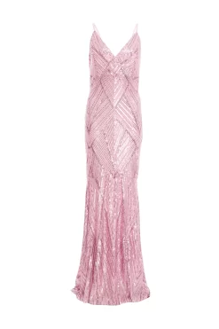 Pink Sequin Fishtail Maxi Dress