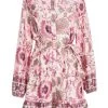 Pink Satin Paisley Print Mini Shirt Dress