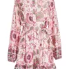 Pink Satin Paisley Print Mini Shirt Dress