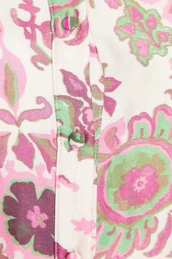 Pink Satin Paisley Print Mini Shirt Dress -Women Clothing Sale 00100037473 ZS