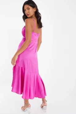 Hot Pink Satin Asymmetric Midi Dress 8 Hot Pink Satin Asymmetric Midi Dress -Women Clothing Sale 00100037474 XB scaled