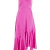 Hot Pink Satin Asymmetric Midi Dress