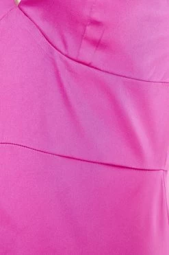 Hot Pink Satin Asymmetric Midi Dress -Women Clothing Sale 00100037474 ZS