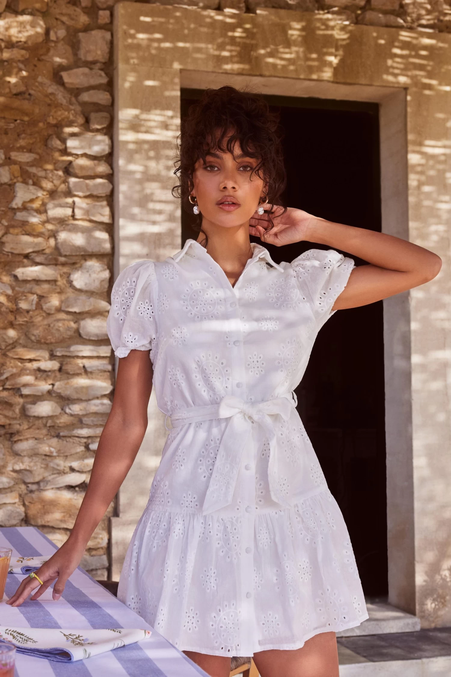 White Embroidered Mini Shirt Dress 2 White Embroidered Mini Shirt Dress - Image 2