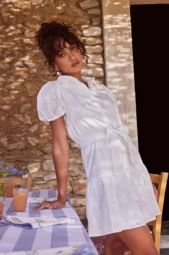 White Embroidered Mini Shirt Dress 9 White Embroidered Mini Shirt Dress -Women Clothing Sale 00100037476 XS scaled