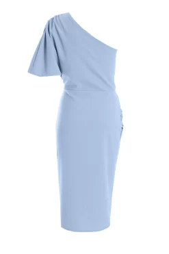 Light Blue One Shoulder Ruched Midi Dress -Women Clothing Sale 00100037477 ZB scaled