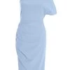Light Blue One Shoulder Ruched Midi Dress