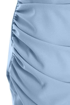 Light Blue One Shoulder Ruched Midi Dress -Women Clothing Sale 00100037477 ZS